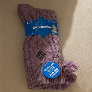 Columbia Lavender Cable-Knit Cozy Pom Pom Socks